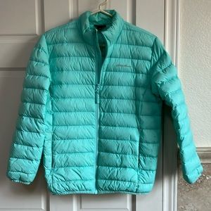 Pre-owned Eddie Bauer duck down jacket. Color: Aqua/Size: L(14).